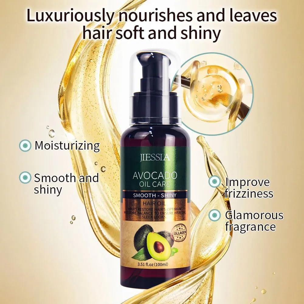 Avocado Oil Hair Care Set, Moisturizing Shampoo and Conditioner with Collagen, Hair Mask, Smooth and Repair Treatment, 33.8 Fl Oz, Hair Serum 3.51 Oz