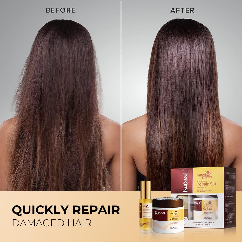 Collagen Hair Treatment Deep Repair Conditioning, Hair Mask Argan Oil Set for Dry Damaged Hair All Hair Types 16.9Floz + 1.69Floz