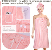Towel Wrap Women Shower Robe Adjustable Closure Bathrobe with Hair Drying Towel & Spa Wraps