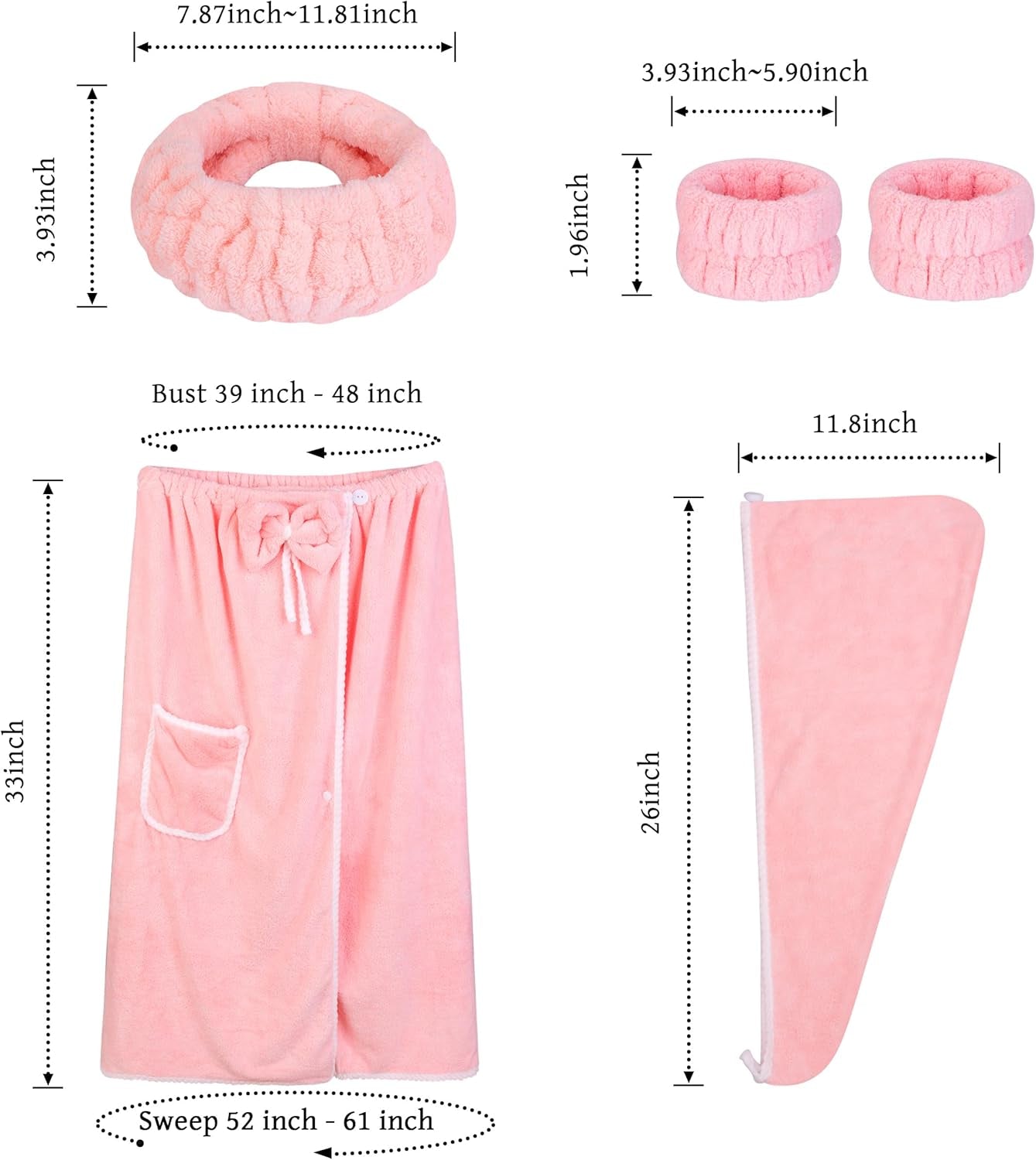 Towel Wrap Women Shower Robe Adjustable Closure Bathrobe with Hair Drying Towel & Spa Wraps