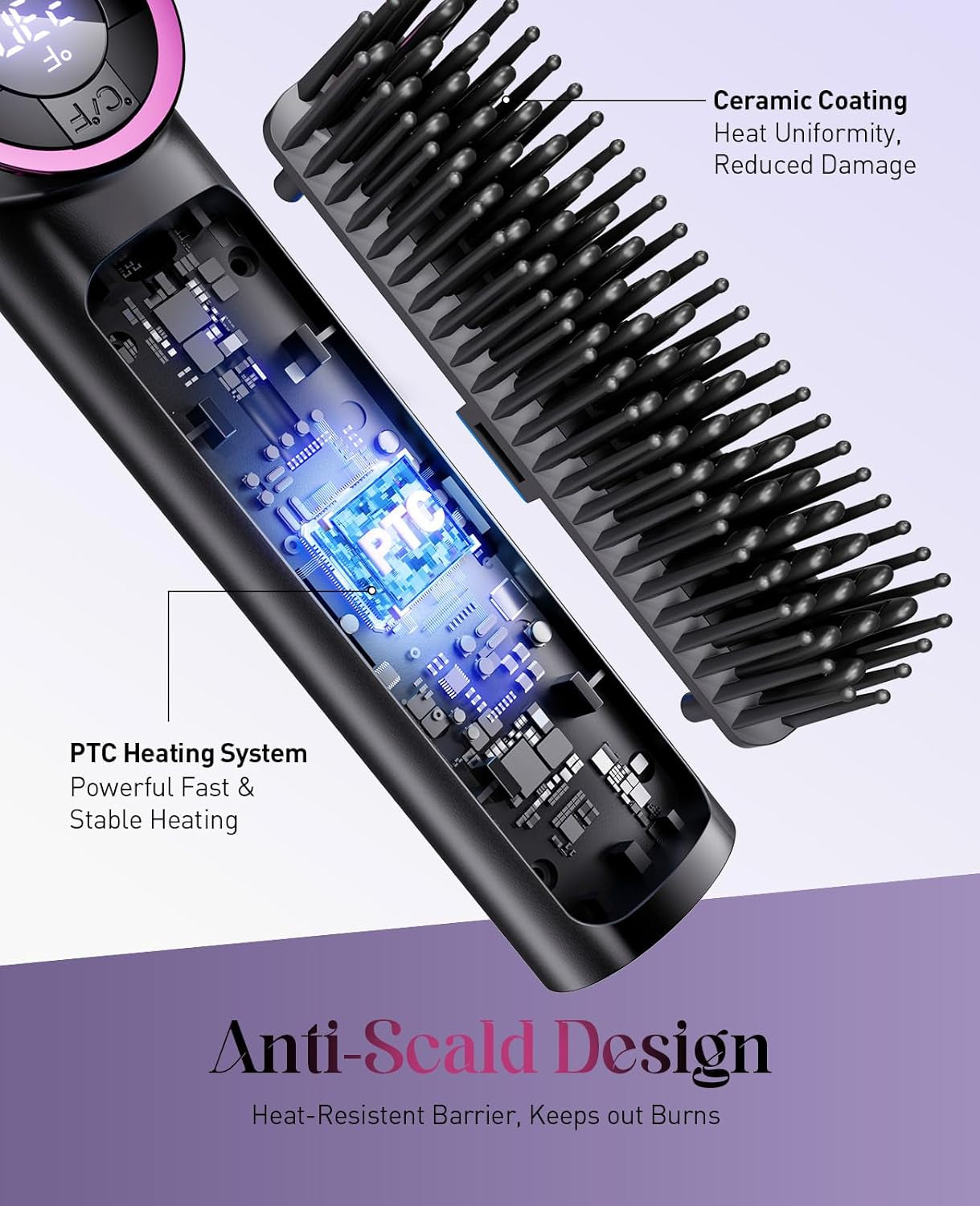 Hair Straightener Brush for Women: Negative Ionic 3-In-1 Curling & Straightening Brush, Ceramic Hot Comb with 16 Temps for Hair Styling