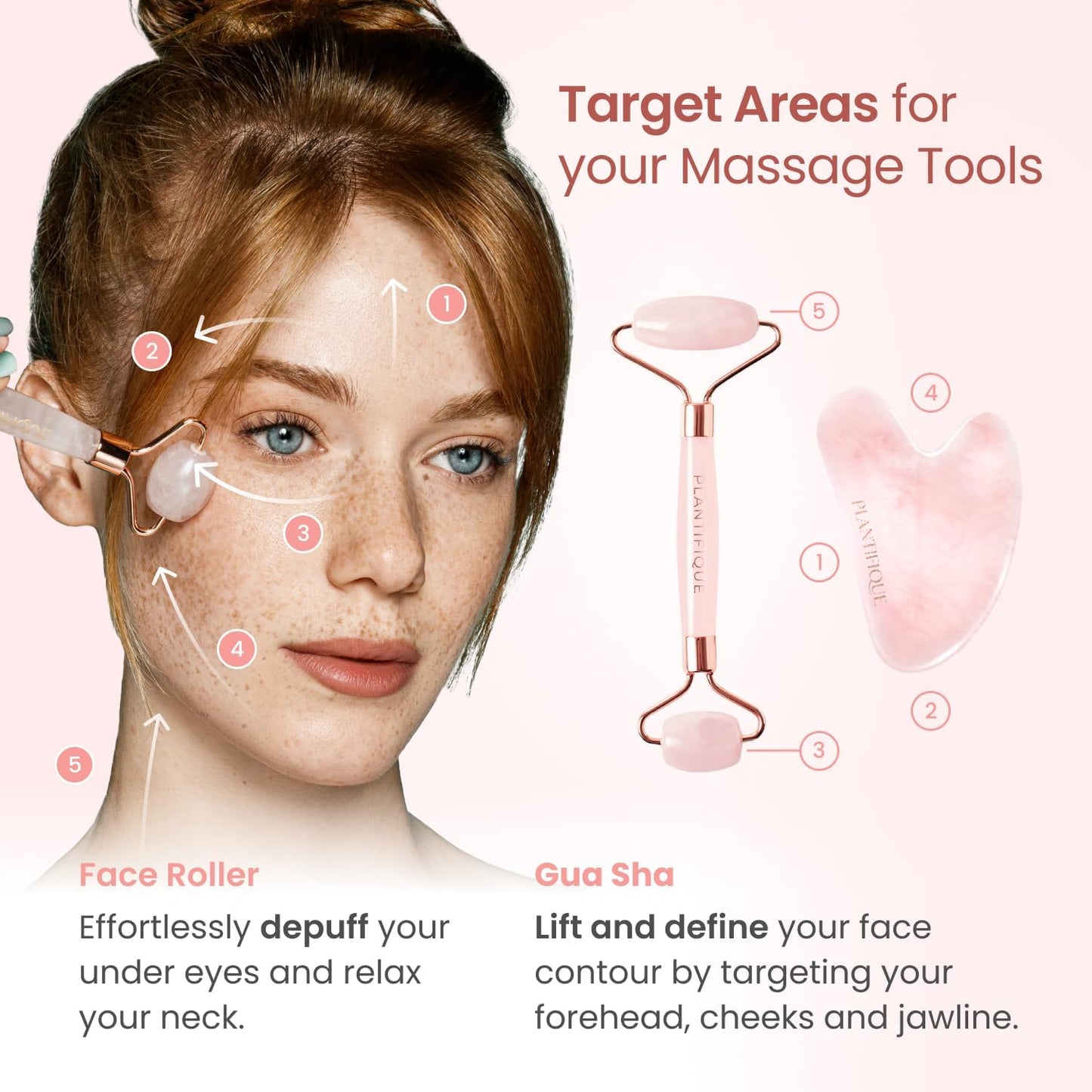 Face Roller and Gua Sha Rose Quartz Certified | Gifts | Guasha Tool for Face | Jawline Shaper | Your Skin Care Routine