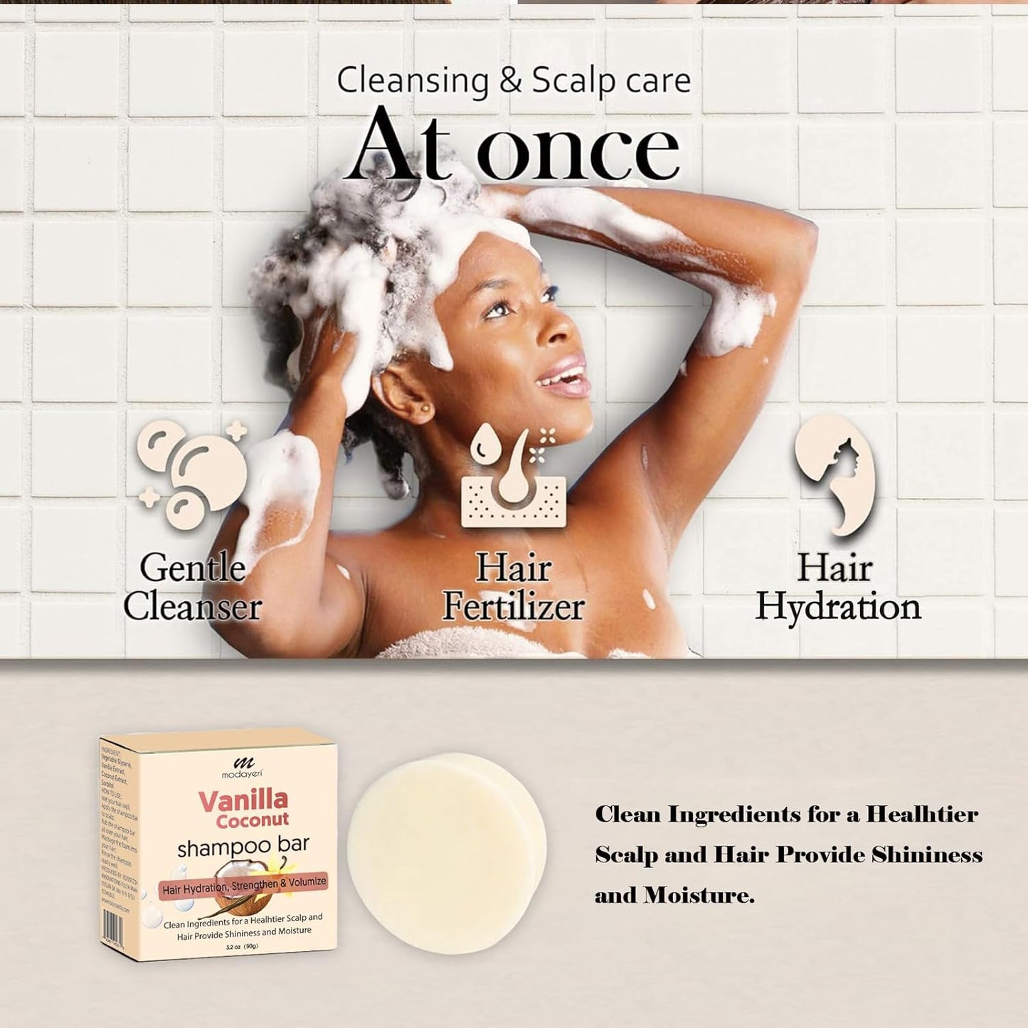 Vanilla Coconut Shampoo Bar - Natural Hair Care for Silky Smoothness, Nourishment, and Volume - Paraben-Free - Tropical Scent Suitable for All Hair Types, 3.2 Oz