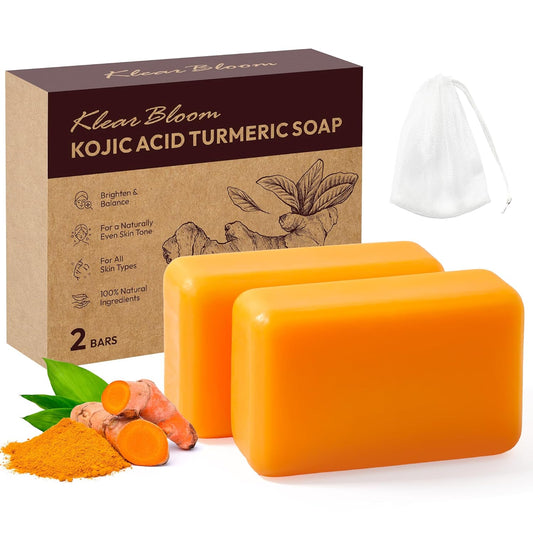 Kojic Acid Soap, Turmeric Soap Bar for Dark Spots Brightening & Moisturizing with Collagen, Vitamin E, Retinol, Hyaluronic Acid, Shea Butter, Paraben & Sulfate-Free 105G X 2 Bars