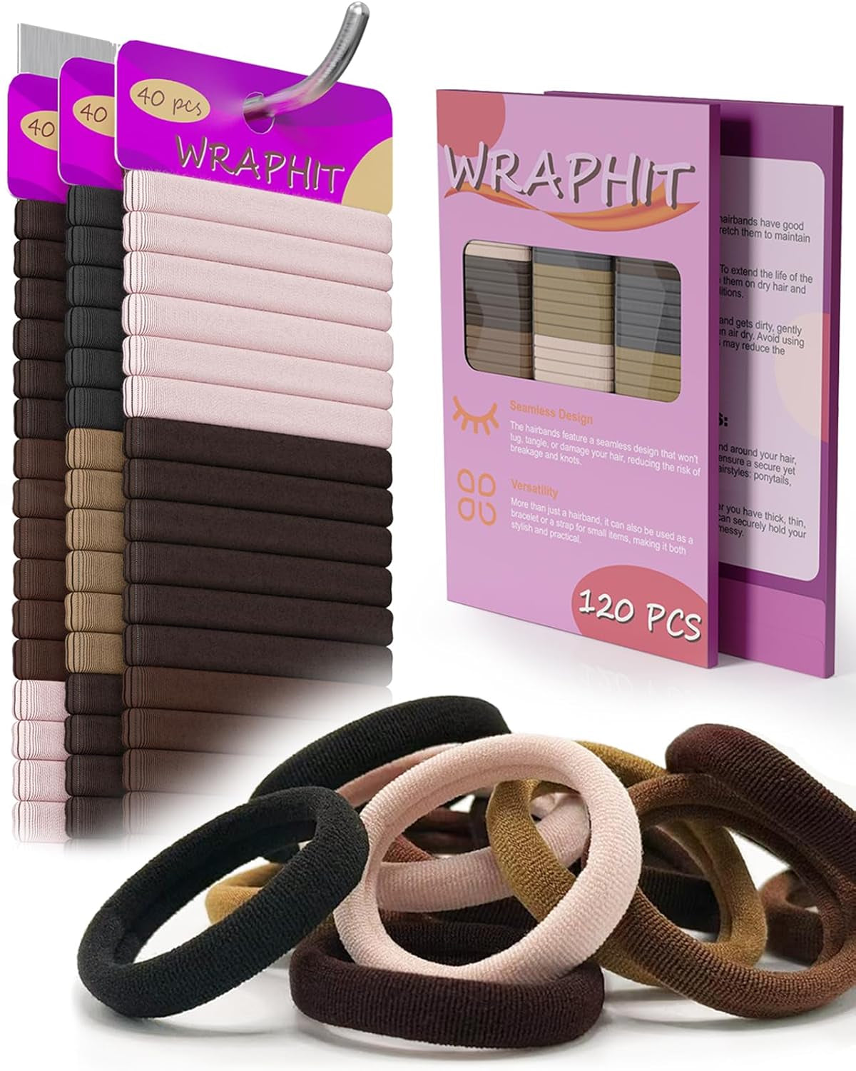 120Pc Hair Ties No Damage Snag Free for Thick Hair, Seamless No Pull Elastic Ponytail Holders for Women Girls(Classic 5 Colors)