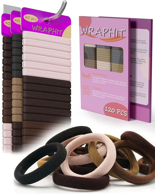 120Pc Hair Ties No Damage Snag Free for Thick Hair, Seamless No Pull Elastic Ponytail Holders for Women Girls(Classic 5 Colors)