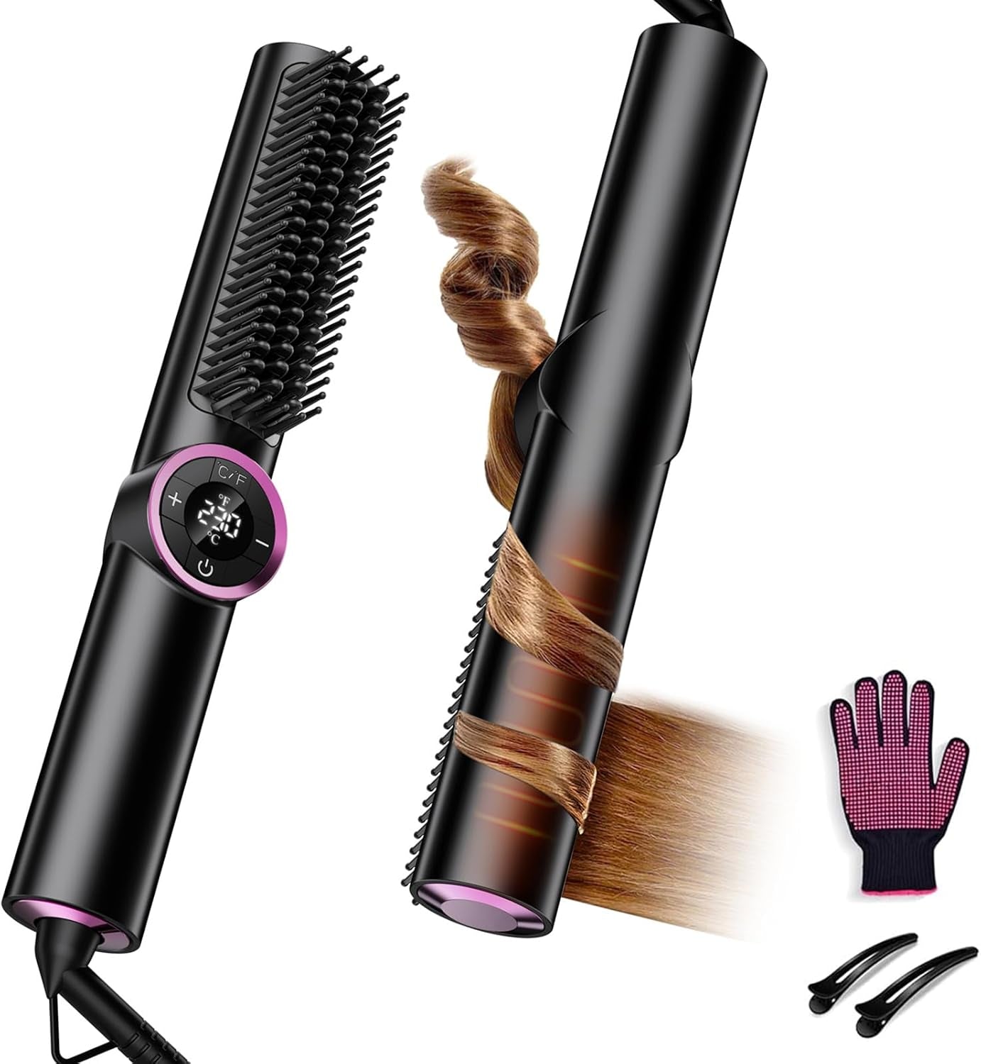 Hair Straightener Brush for Women: Negative Ionic 3-In-1 Curling & Straightening Brush, Ceramic Hot Comb with 16 Temps for Hair Styling
