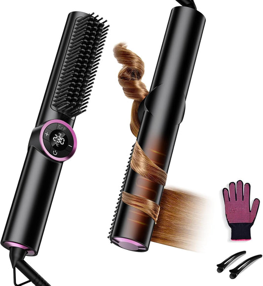 Hair Straightener Brush for Women: Negative Ionic 3-In-1 Curling & Straightening Brush, Ceramic Hot Comb with 16 Temps for Hair Styling
