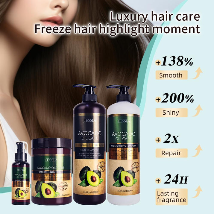 Avocado Oil Hair Care Set, Moisturizing Shampoo and Conditioner with Collagen, Hair Mask, Smooth and Repair Treatment, 33.8 Fl Oz, Hair Serum 3.51 Oz
