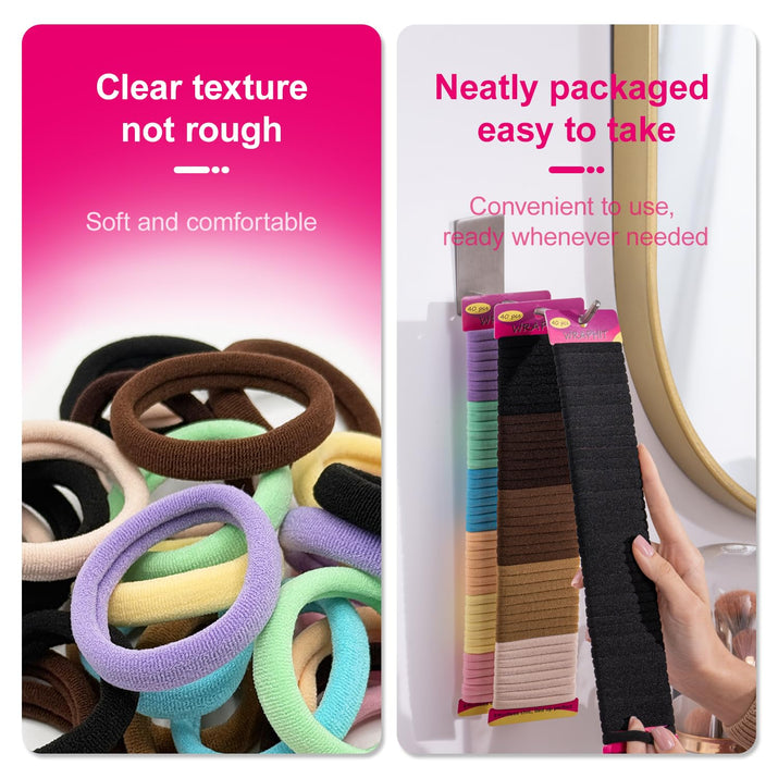 120Pc Hair Ties No Damage Snag Free for Thick Hair, Seamless No Pull Elastic Ponytail Holders for Women Girls(Classic 5 Colors)