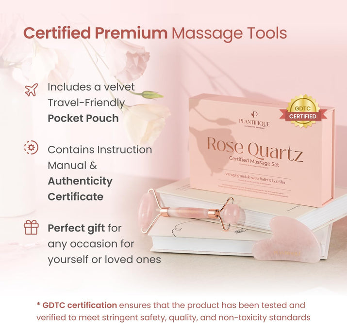 Face Roller and Gua Sha Rose Quartz Certified | Gifts | Guasha Tool for Face | Jawline Shaper | Your Skin Care Routine