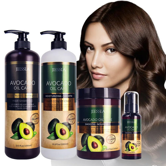 Avocado Oil Hair Care Set, Moisturizing Shampoo and Conditioner with Collagen, Hair Mask, Smooth and Repair Treatment, 33.8 Fl Oz, Hair Serum 3.51 Oz