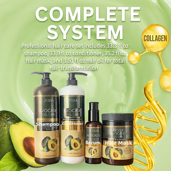 Avocado Oil Hair Care Set, Moisturizing Shampoo and Conditioner with Collagen, Hair Mask, Smooth and Repair Treatment, 33.8 Fl Oz, Hair Serum 3.51 Oz