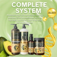 Avocado Oil Hair Care Set, Moisturizing Shampoo and Conditioner with Collagen, Hair Mask, Smooth and Repair Treatment, 33.8 Fl Oz, Hair Serum 3.51 Oz