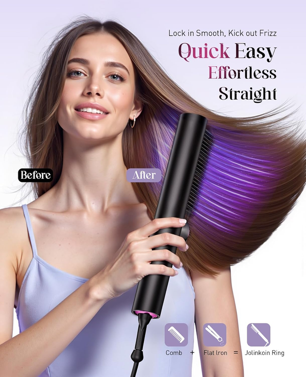 Hair Straightener Brush for Women: Negative Ionic 3-In-1 Curling & Straightening Brush, Ceramic Hot Comb with 16 Temps for Hair Styling