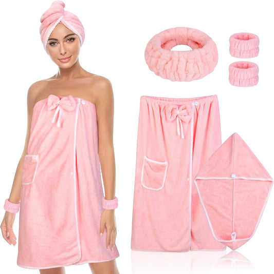 Towel Wrap Women Shower Robe Adjustable Closure Bathrobe with Hair Drying Towel & Spa Wraps