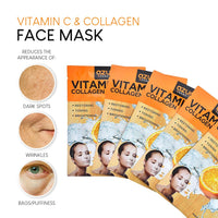 Vitamin C & Collagen Face Mask - Dermatologist Tested Anti-Aging Hydrating Sheet Mask for Dry Skin - Firms, Tones, and Smooths Fine Lines - Korean Skincare - Pack of 5