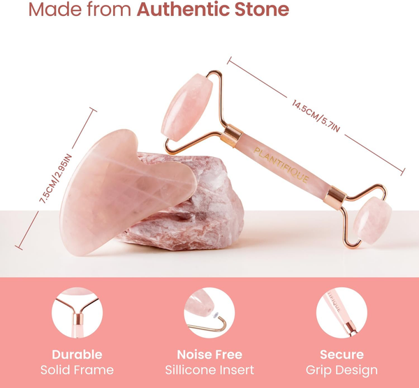 Face Roller and Gua Sha Rose Quartz Certified | Gifts | Guasha Tool for Face | Jawline Shaper | Your Skin Care Routine