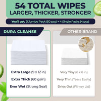 Body Wipes for Women, Extra Moist No Rinse Bathing Wipes - 50 XL Shower Cloths + 4 Travel Size Bath Sheets - 9"X12" after Gym & Post Workout Deodorant, Disposable Washcloths, Womens Hygiene Essentials