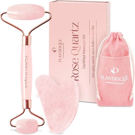Face Roller and Gua Sha Rose Quartz Certified | Gifts | Guasha Tool for Face | Jawline Shaper | Your Skin Care Routine