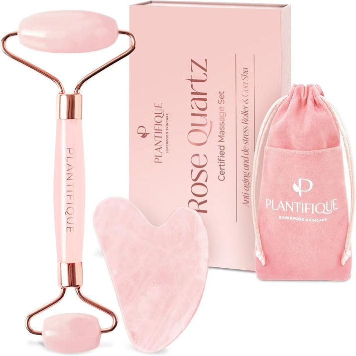 Face Roller and Gua Sha Rose Quartz Certified | Gifts | Guasha Tool for Face | Jawline Shaper | Your Skin Care Routine